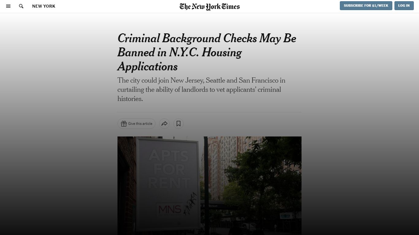 New York City May Ban Tenant Criminal Background Checks - The New York ...